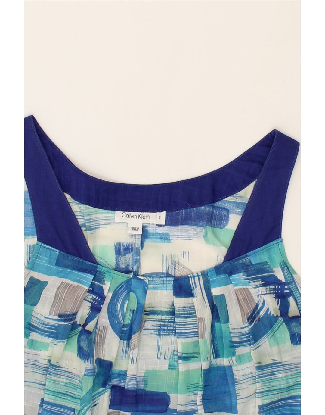CALVIN KLEIN Womens Sleeveless Blouse Top UK 10 Small Blue Check Cotton Vintage Calvin Klein and Second-Hand Calvin Klein from Messina Hembry 