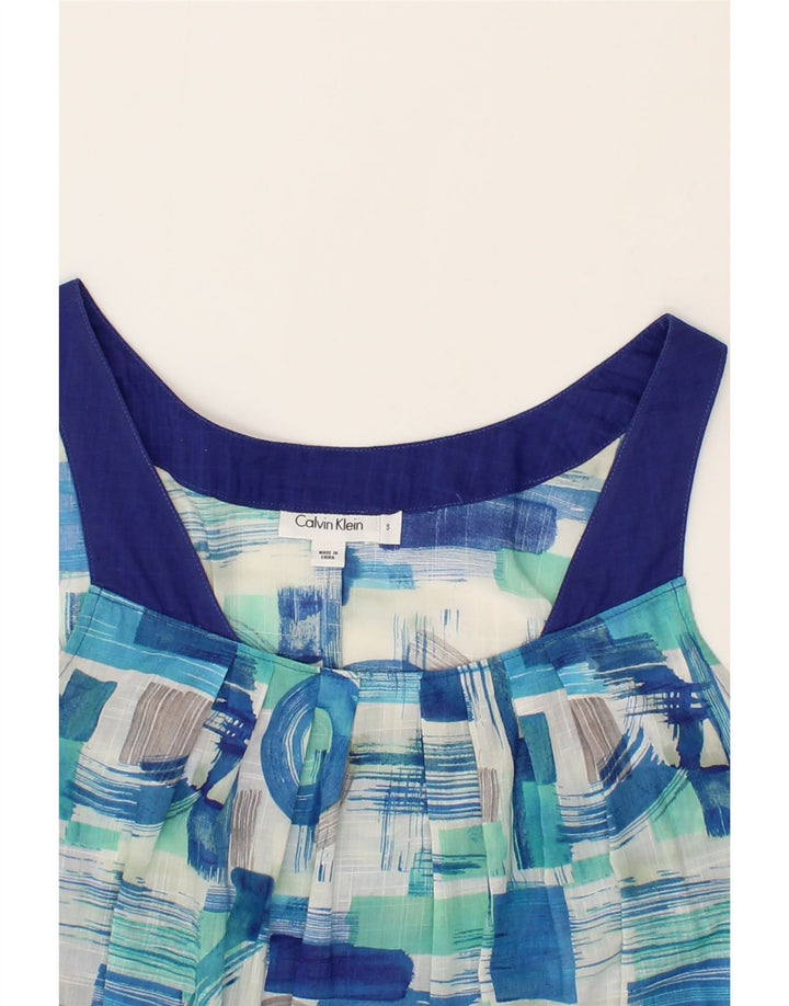 CALVIN KLEIN Womens Sleeveless Blouse Top UK 10 Small Blue Check Cotton Vintage Calvin Klein and Second-Hand Calvin Klein from Messina Hembry 