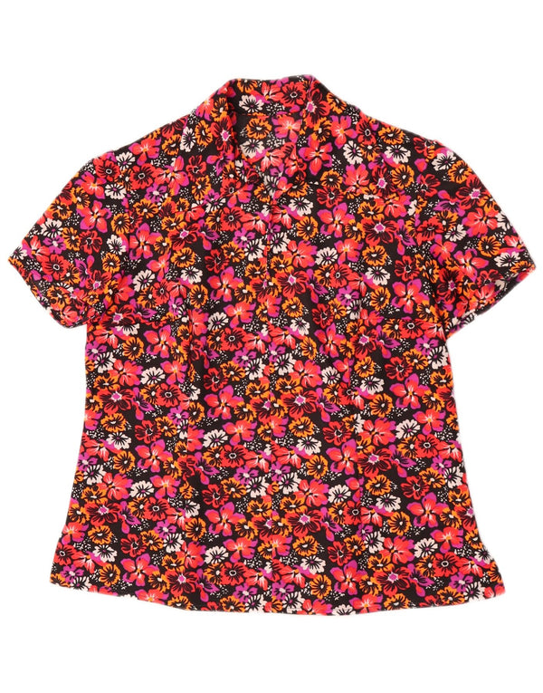 Top camicetta da donna vintage UK 14 grande rosso floreale