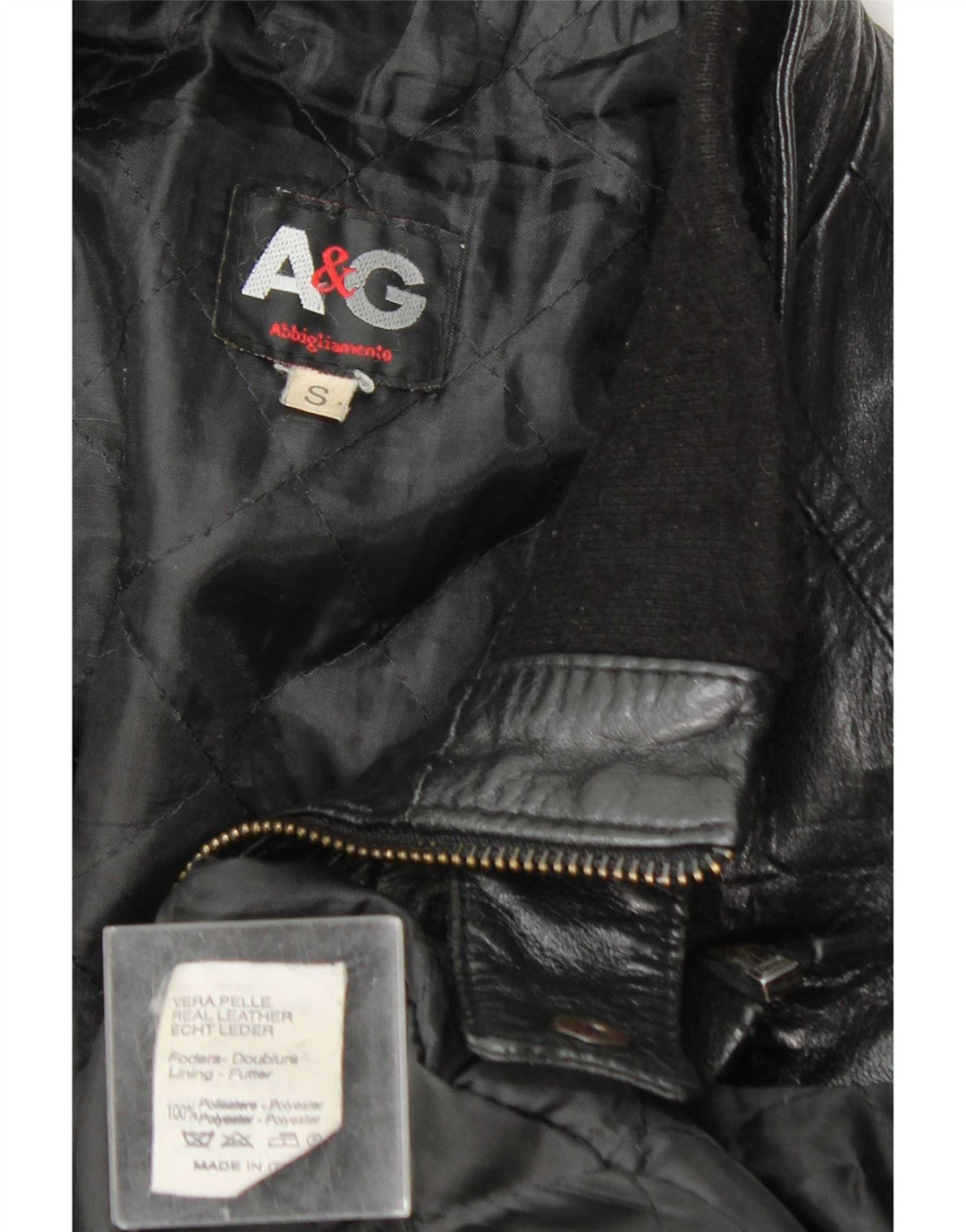 Giacca in pelle vintage da uomo UK 36 piccola in pelle nera