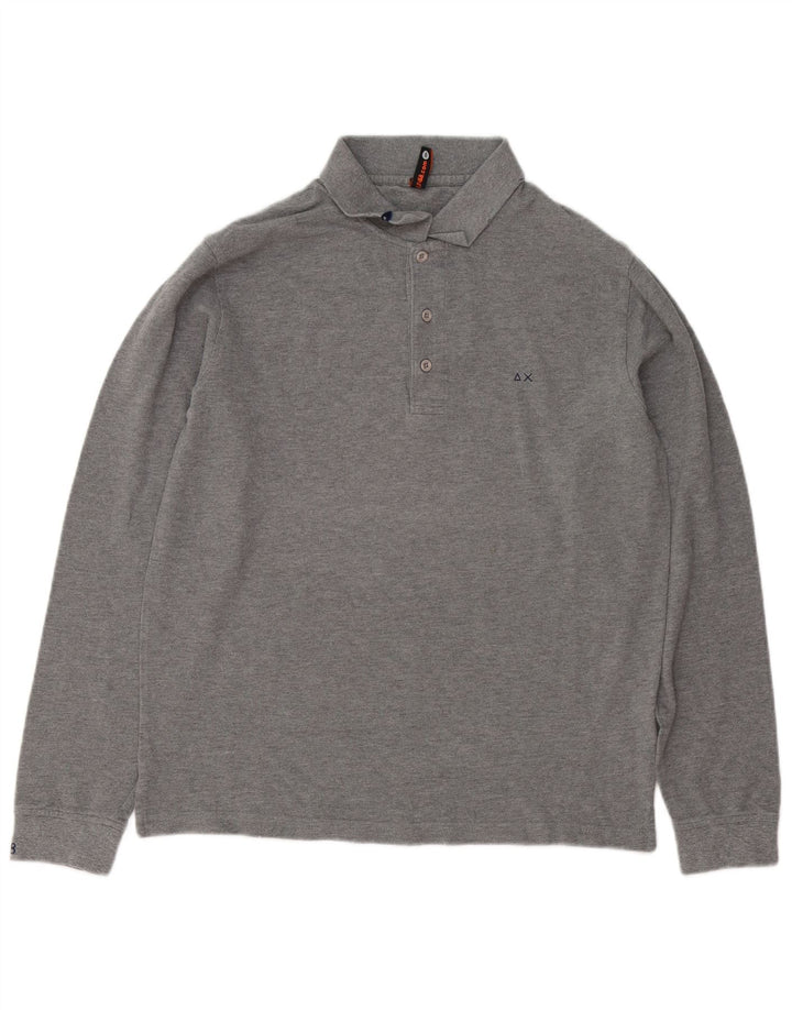 Polo da uomo a maniche lunghe Sun68 grande in cotone grigio