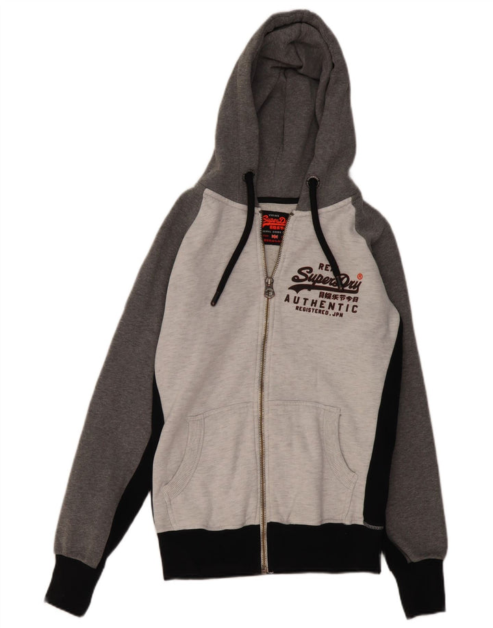 Maglione con cappuccio e zip grafica da uomo SUPERDRY piccolo in cotone color block grigio