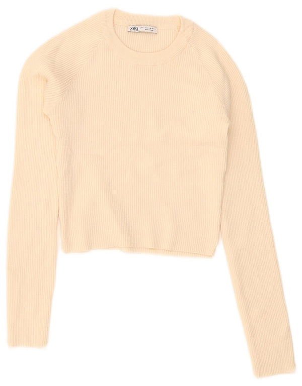 Top corto da donna Zara a maniche lunghe UK 8 Small Beige