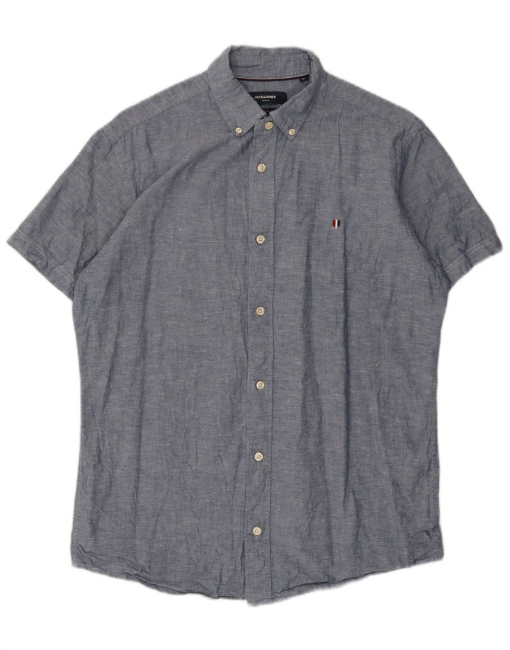 Camicia a maniche corte da uomo Jack & Jones in cotone blu medio