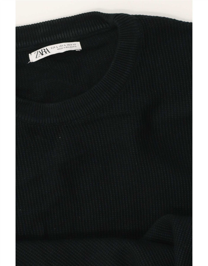 Maglione maglione girocollo da uomo Zara grande in cotone nero