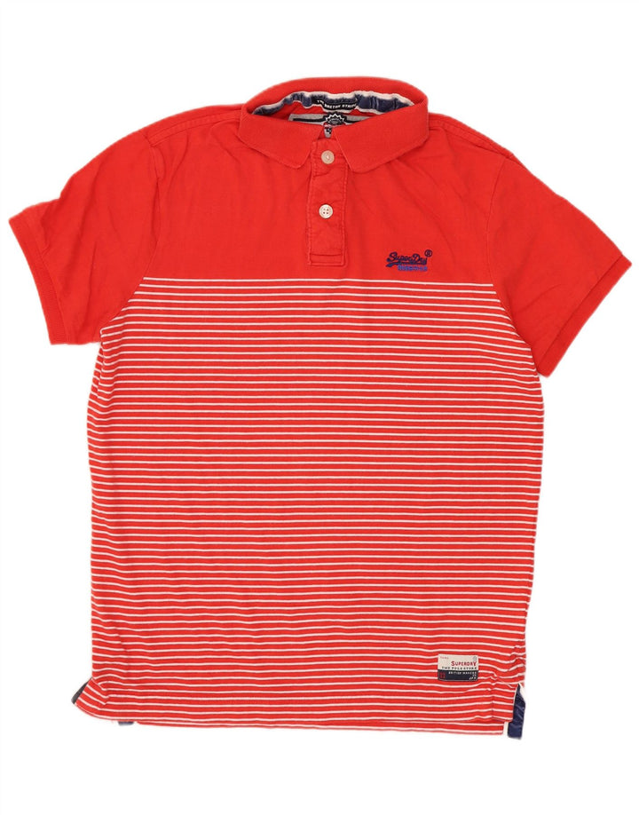Polo da uomo Superdry in cotone a righe rosse medie