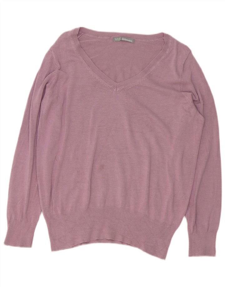 Maglione maglione con scollo a V da donna Marks & Spencer UK 16 grande viola