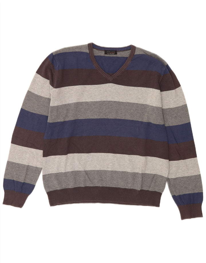 Maglione Zara da uomo con scollo a V, cotone a righe grandi multicolori