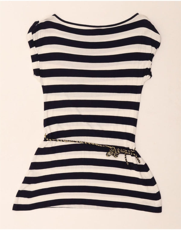 MONSOON Top tunica da donna UK 12 Viscosa a righe blu navy media