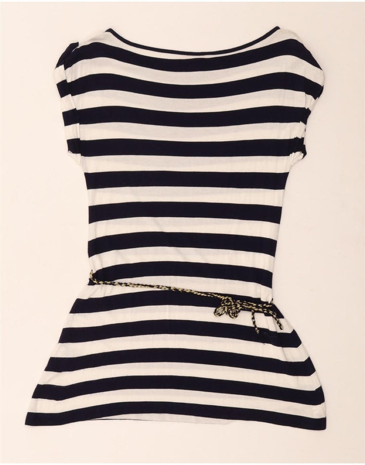 MONSOON Top tunica da donna UK 12 Viscosa a righe blu navy media