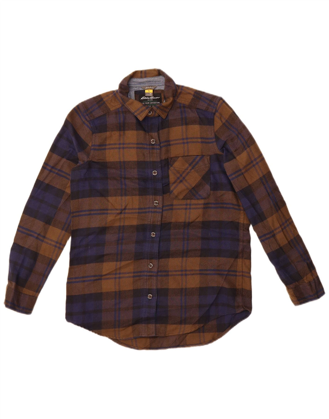Camicia di flanella oversize da donna Eddie Bauer UK 6 XS Poliestere a quadri marrone