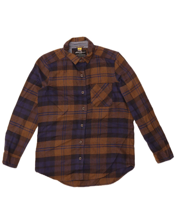 Camicia di flanella oversize da donna Eddie Bauer UK 6 XS Poliestere a quadri marrone