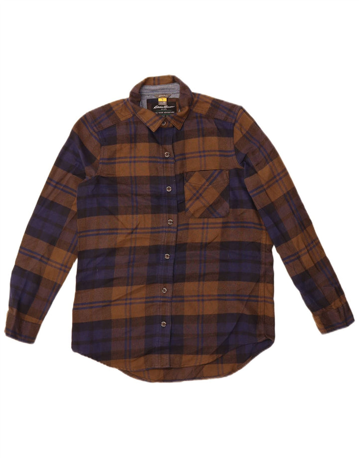 Camicia di flanella oversize da donna Eddie Bauer UK 6 XS Poliestere a quadri marrone