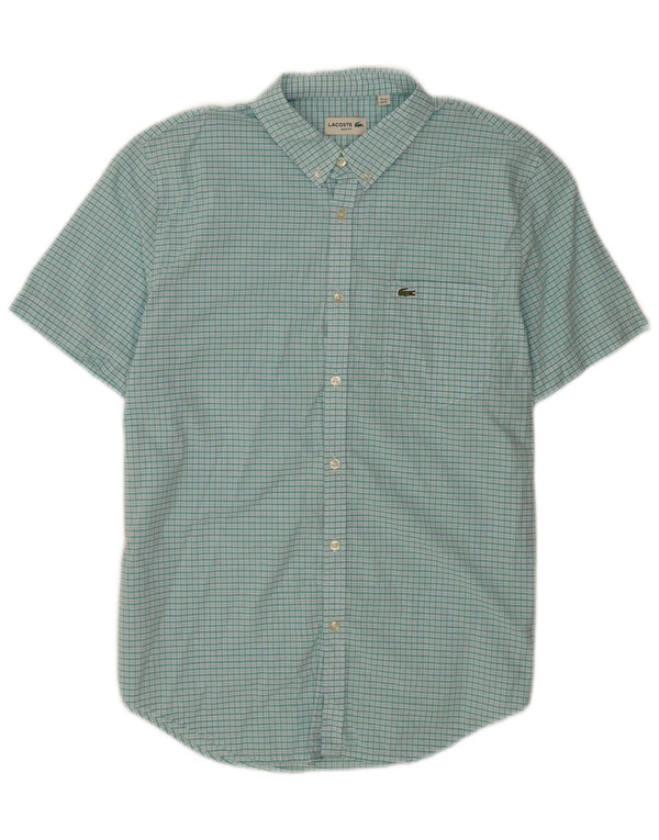 Lacoste Mens Short Sleeve Slim Fit Shirt Size 44 XL Turquoise Gingham