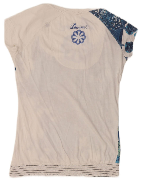 Desigual T-shirt grafica da donna Top UK 14 Large White Floral