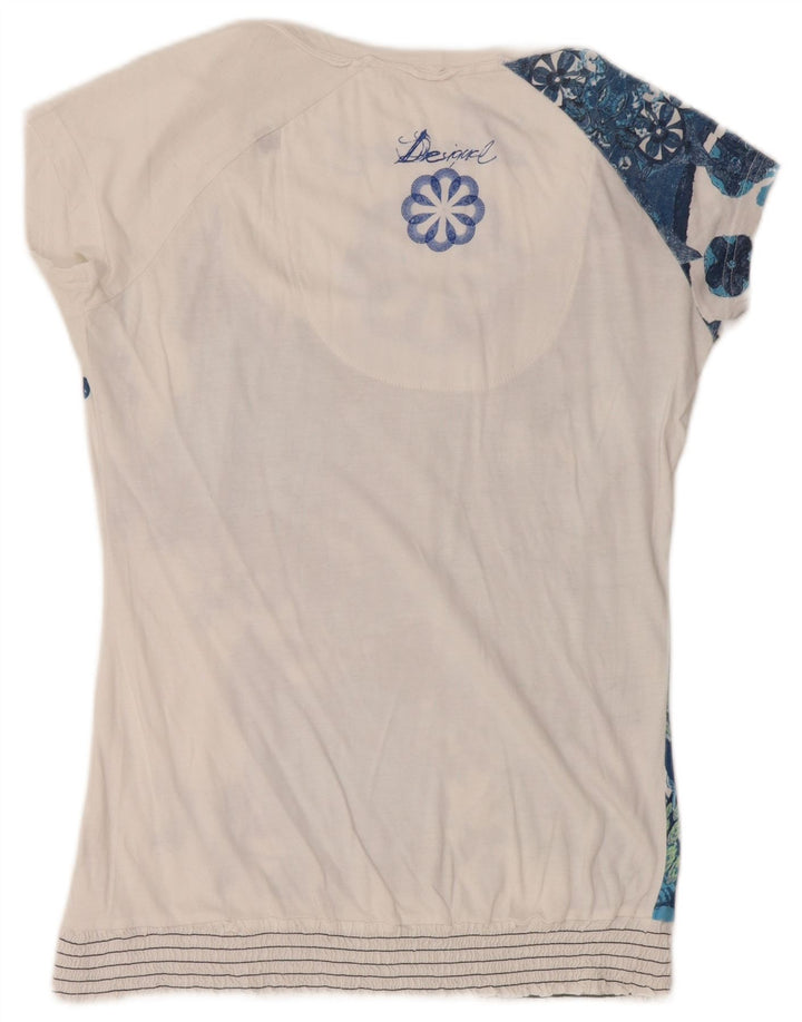 Desigual T-shirt grafica da donna Top UK 14 Large White Floral