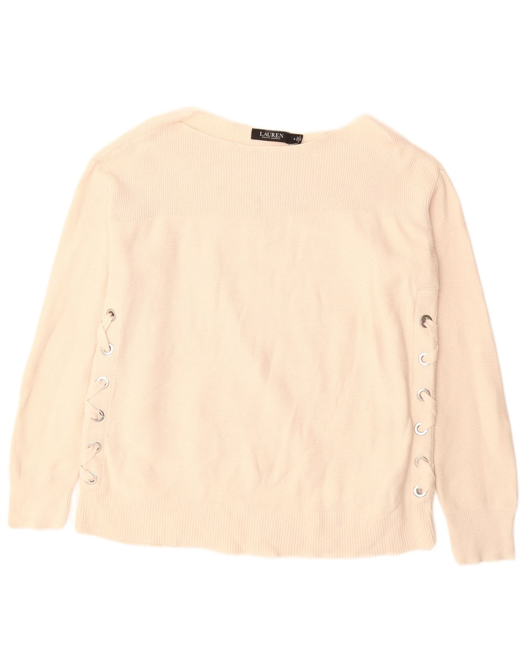 RALPH LAUREN Maglione da donna con scollo a barchetta UK 12 Cotone beige medio