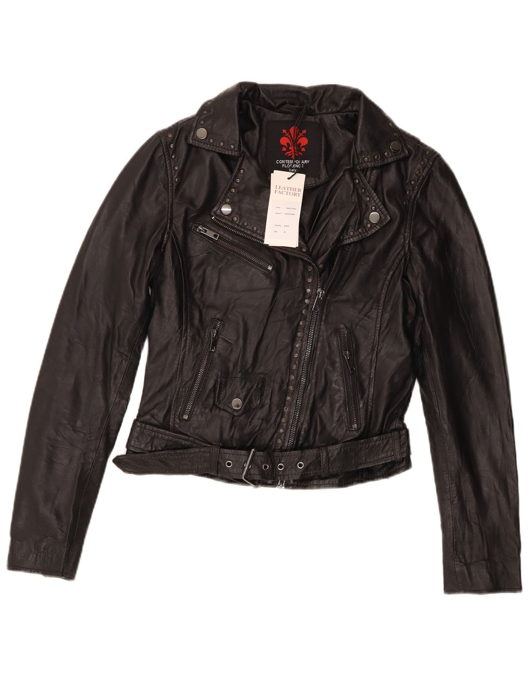 Giacca da motociclista in pelle da donna vintage IT 40 piccola in pelle nera