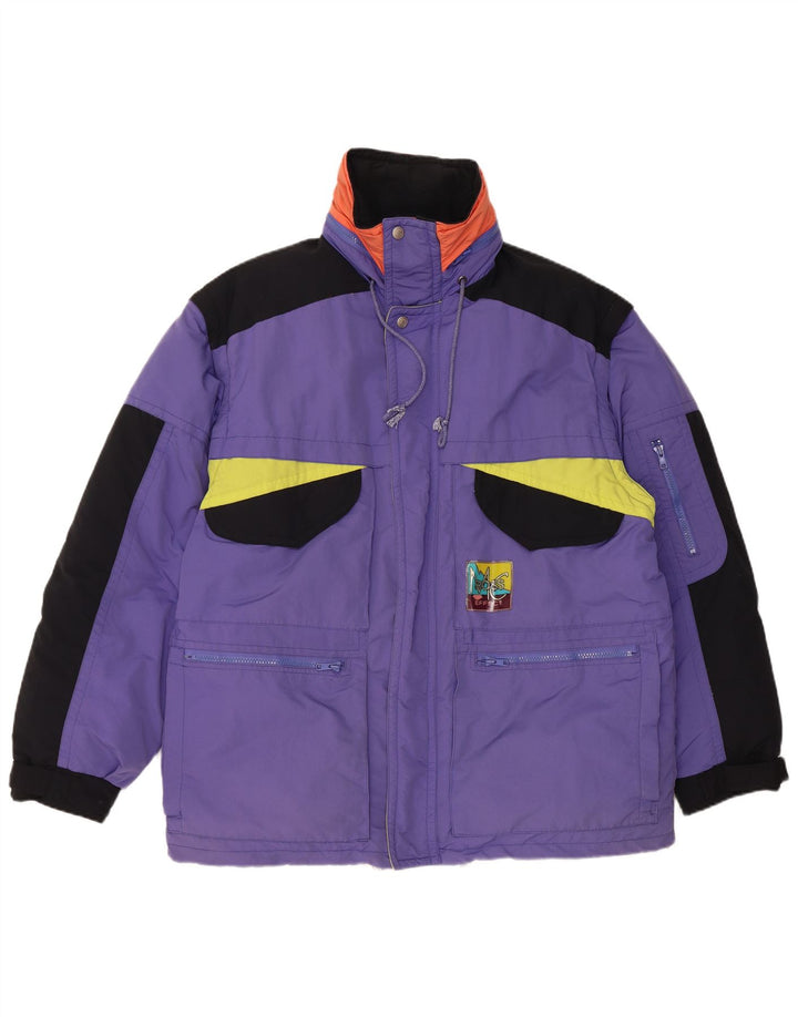 Giacca imbottita da uomo vintage UK 40 grande poliammide color block viola