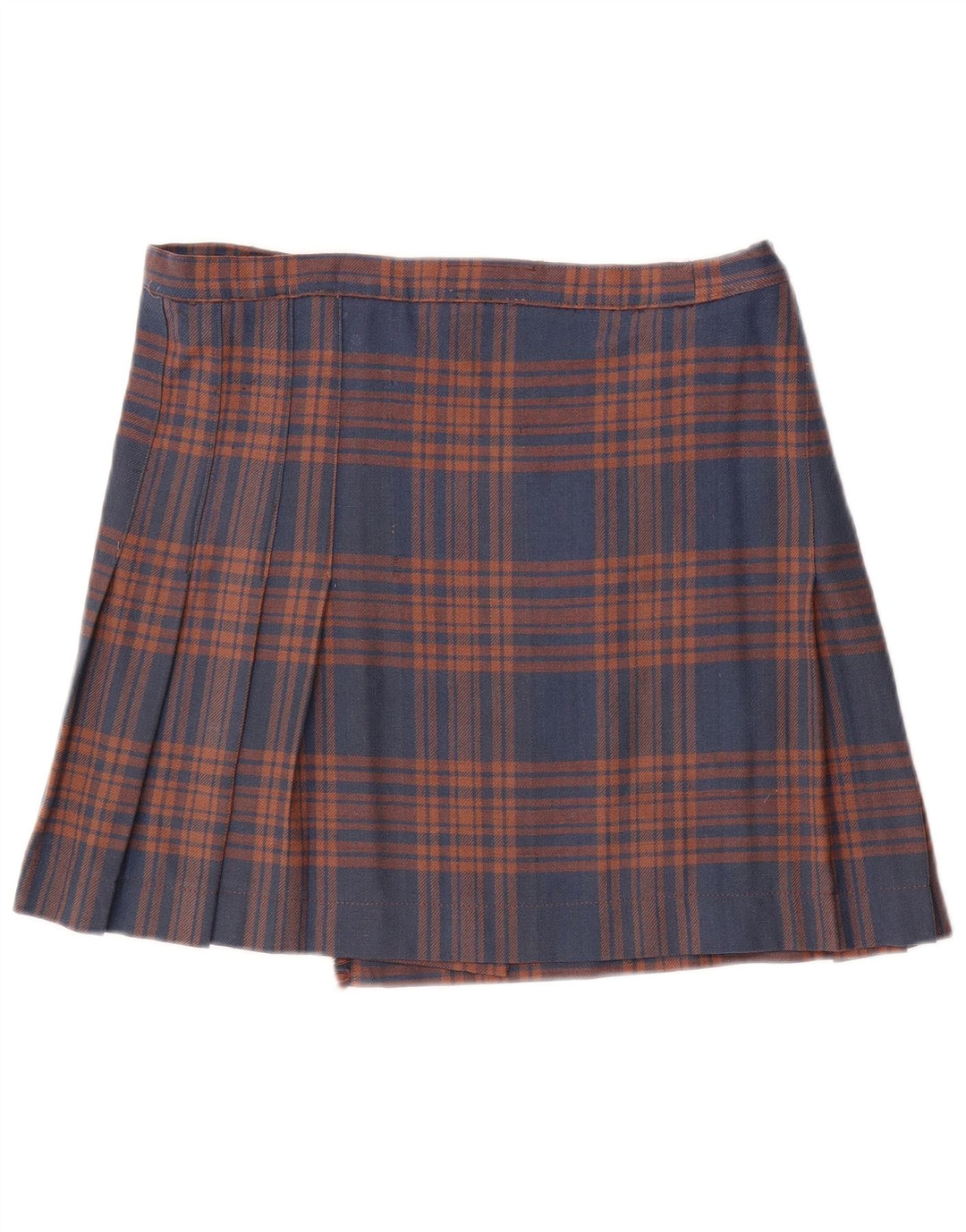 Gonna a portafoglio a pieghe vintage da donna W32 grande motivo a quadri blu navy