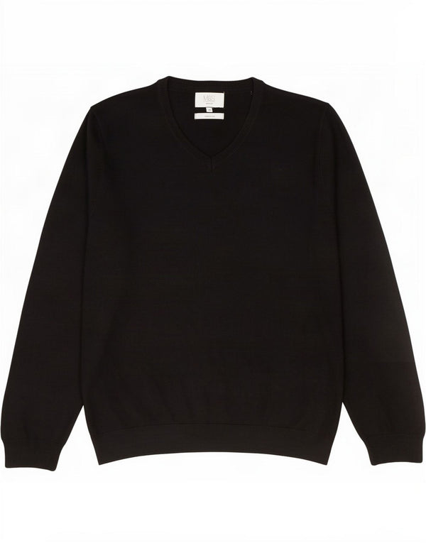 Maglione da uomo Marks & Spencer vestibilità regolare con scollo a V XL nero in cashmere