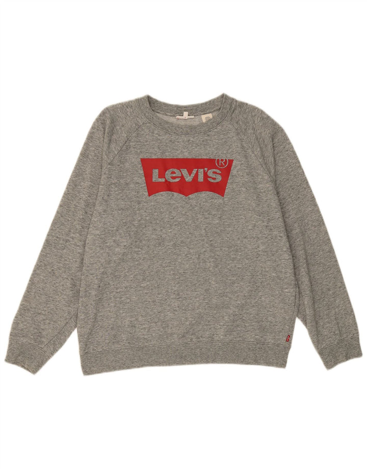 LEVI'S Womens Graphic Sweatshirt Jumper UK 16 Large Grey Flecked Cotton