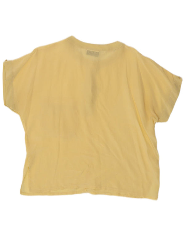 Top camicetta a maniche corte da donna vintage UK 14 grande seta gialla