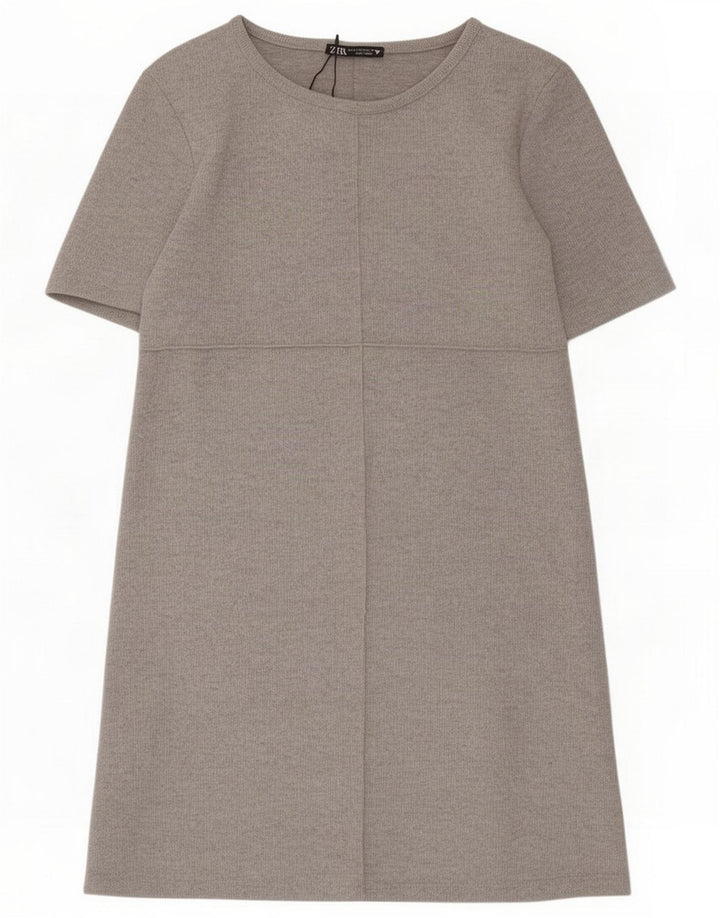 Vestito a trapezio da donna Zara UK 12 Poliestere grigio medio