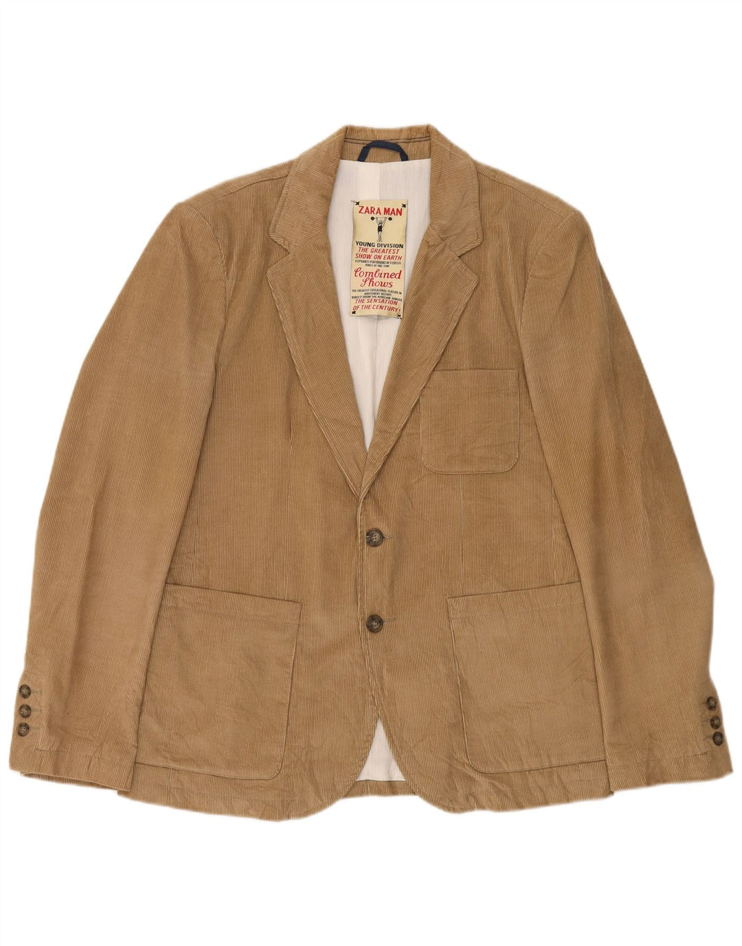 Giacca blazer da uomo in velluto a coste a 2 bottoni Zara UK 40 grande in cotone marrone