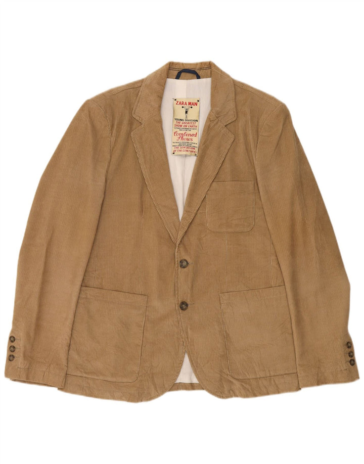 Giacca blazer da uomo in velluto a coste a 2 bottoni Zara UK 40 grande in cotone marrone