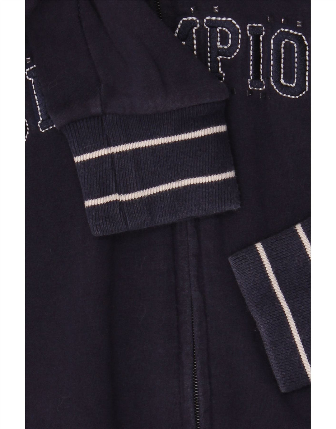 Maglione con cappuccio e zip grafica da donna CHAMPION UK 16 Large in cotone blu navy