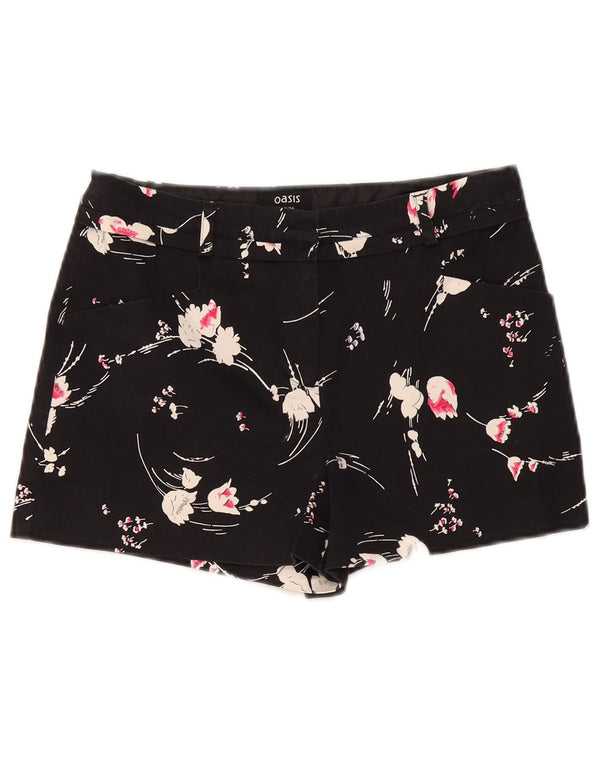 Pantaloncini casual da donna Oasis UK 8 piccoli W28 cotone floreale nero