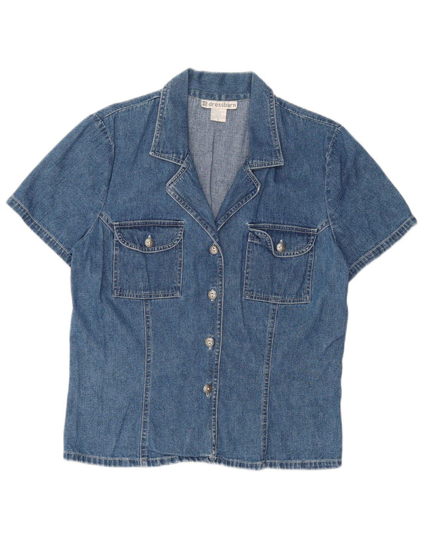 DRESS BARN Womens Short Sleeve Denim Shirt US 8 Medium Blue Cotton