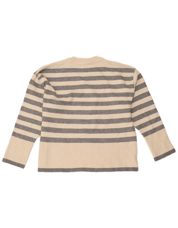 Maglione maglione girocollo da donna Zara UK 14 Viscosa a righe bianco sporco medio