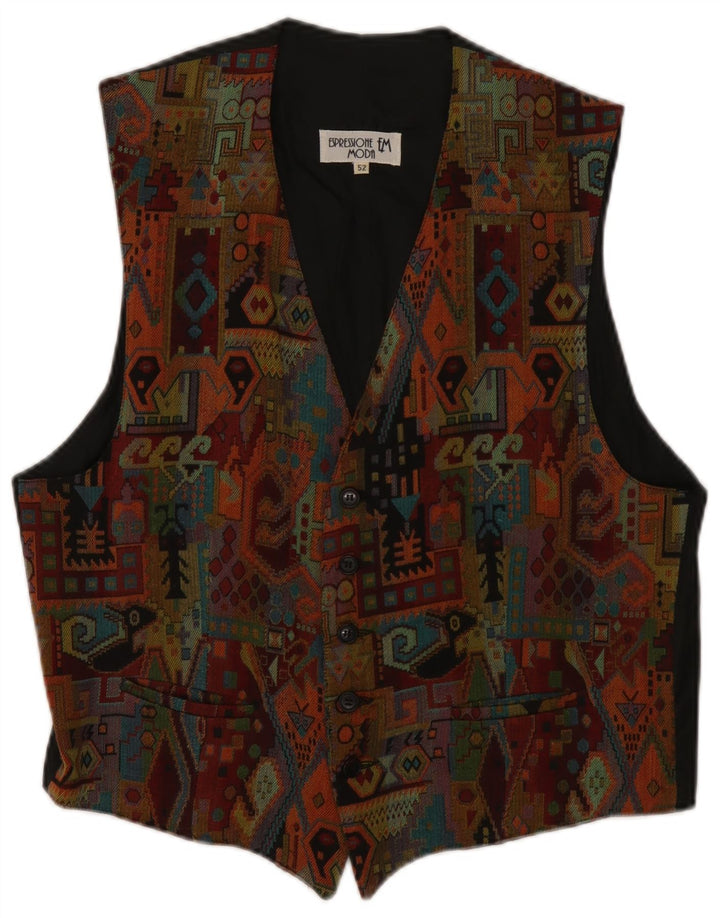 Gilet vintage da uomo IT 52 grande azteco in viscosa geometrica multicolore