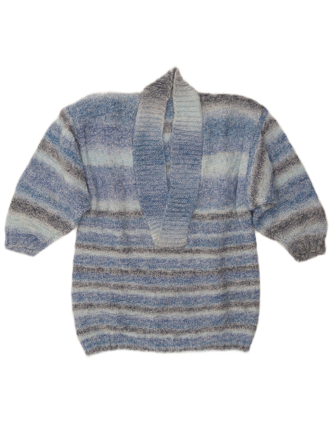 Maglione da donna VINTAGE con collo a scialle UK 14 a righe blu medio