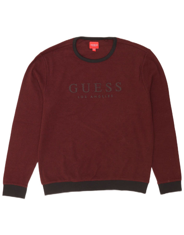 Guess Mens Graphic Sweatshirt Jumper UK 40 Medium Burgundy Colourblock