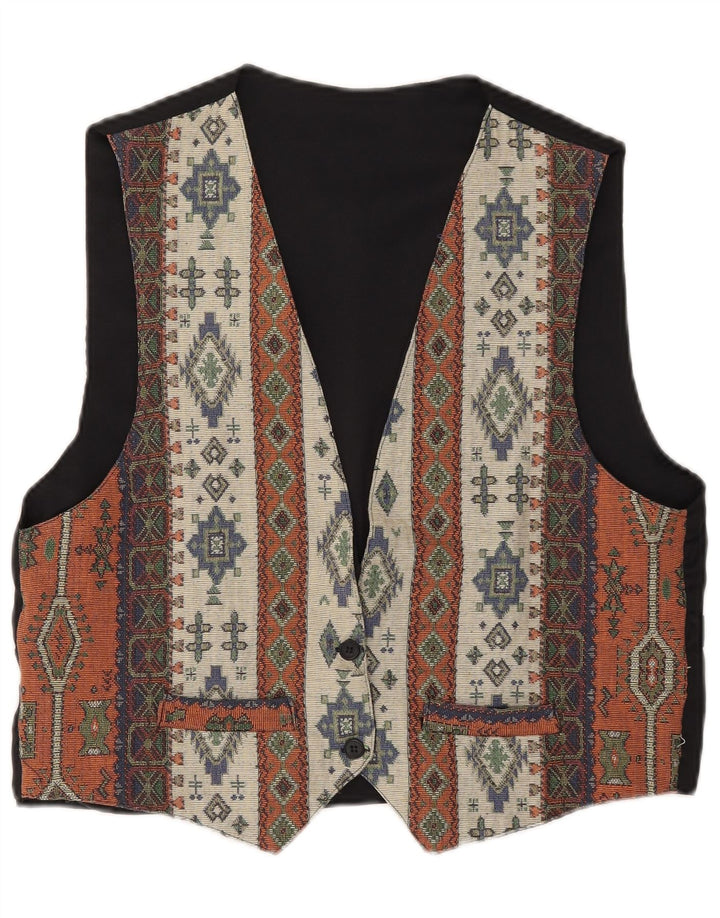 Gilet da donna vintage UK 14 medio nero geometrico