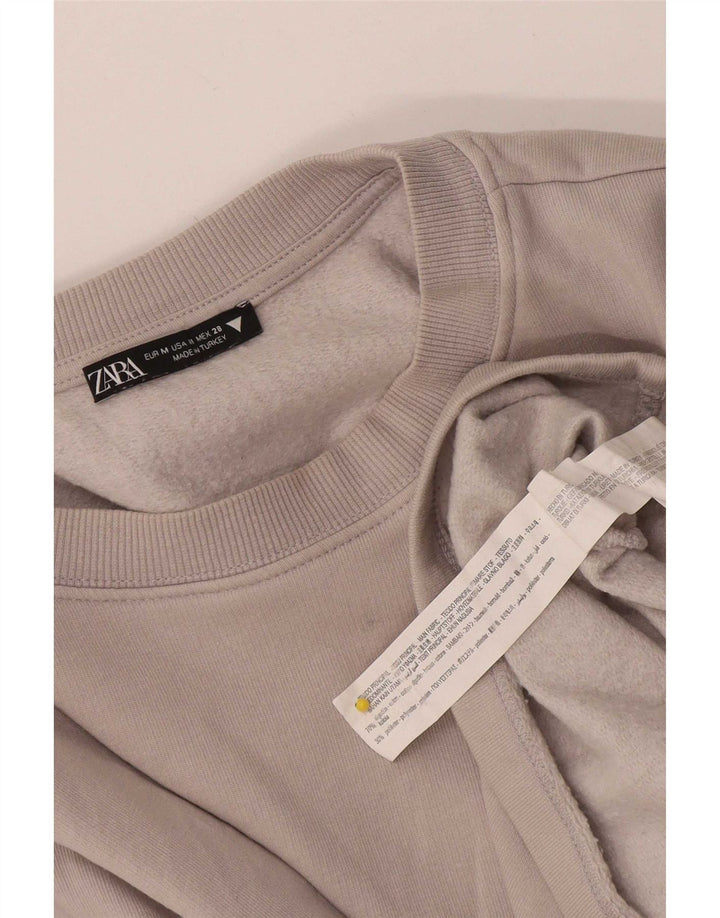 Felpa corta da donna Zara UK 14 Cotone grigio medio