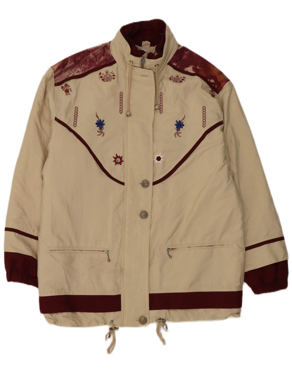 Giacca utilitaria oversize da donna vintage UK 8 piccolo poliestere floreale beige