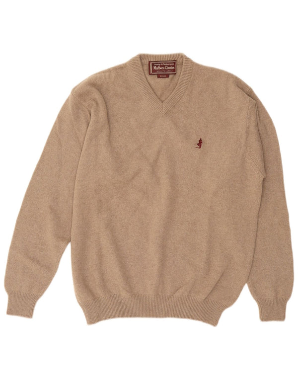 Marlboro Classics Maglione da uomo con scollo a V piccolo in lana beige