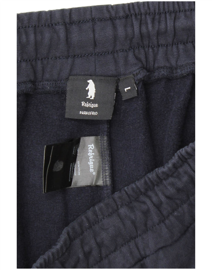 REFRIGUE Mens Graphic Tracksuit Trousers Joggers Large  Navy Blue Cotton