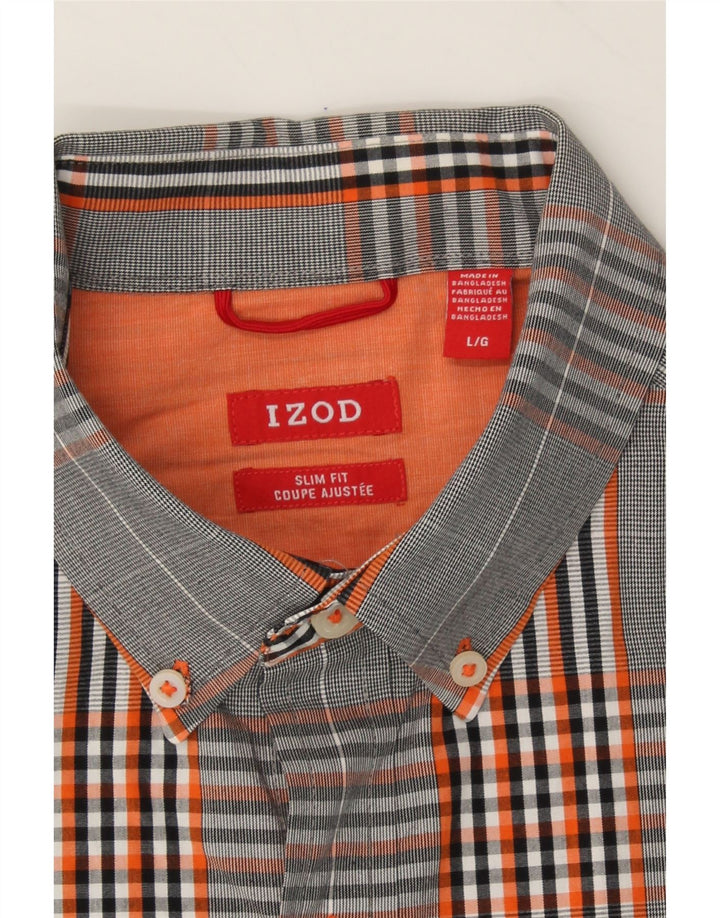 IZOD Mens Slim Fit Shirt Large Grey Check Cotton Vintage Izod and Second-Hand Izod from Messina Hembry 