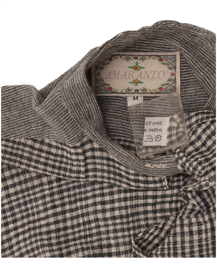 Camicia a maniche corte da donna Amaranto UK 14 Cotone a quadri grigio medio