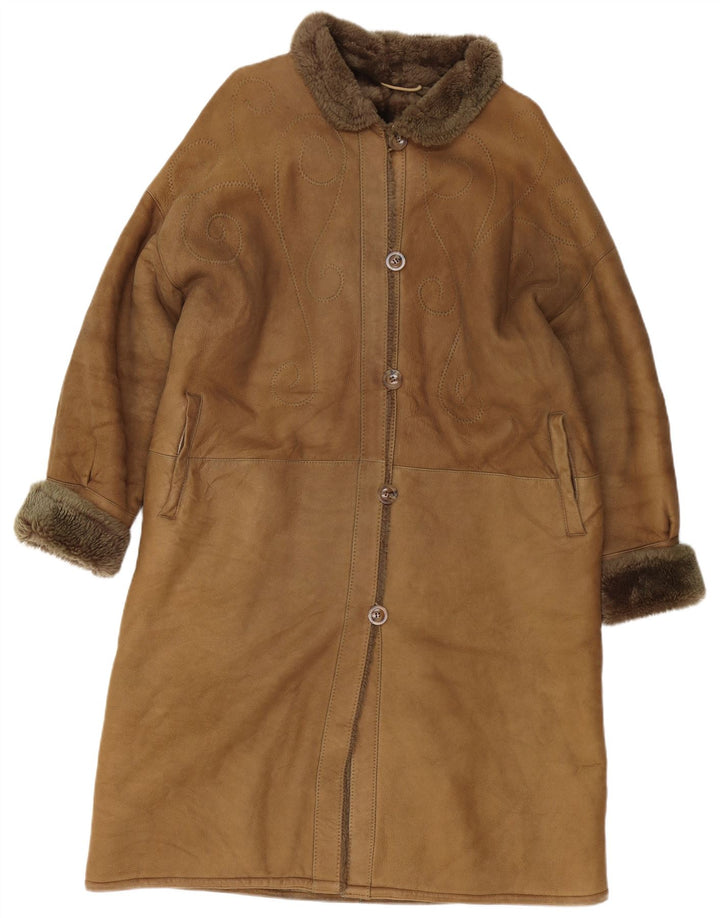 Cappotto in shearling vintage da donna EU 42 grande in pelle marrone