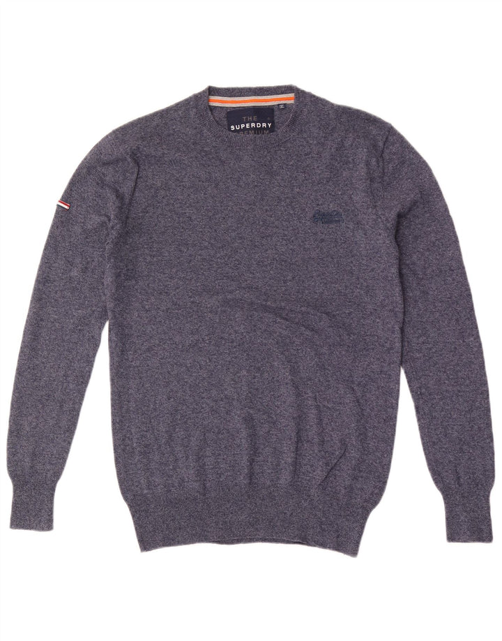 Maglione maglione girocollo da uomo SUPERDRY piccolo cotone screziato blu