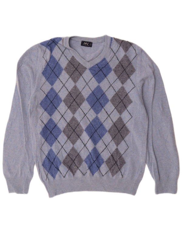 Maglione da donna con scollo a V Matteo Volpi UK 12 Blu medio Argyle/Diamante