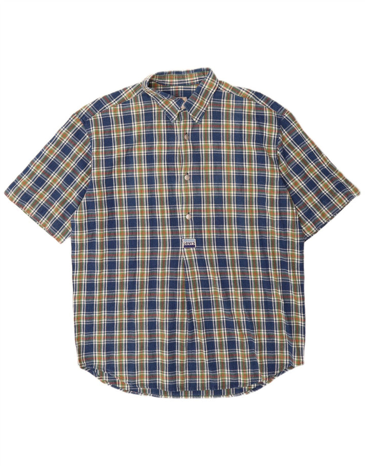 LEVI'S Camicia pullover a maniche corte da uomo in cotone a quadri blu grande