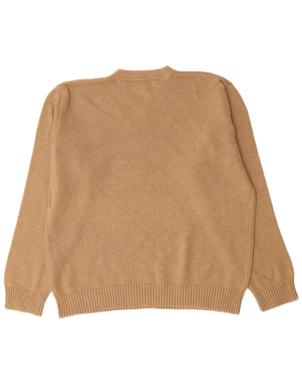 Maglione maglione con scollo a V da uomo Tommy Hilfiger XL in cotone marrone