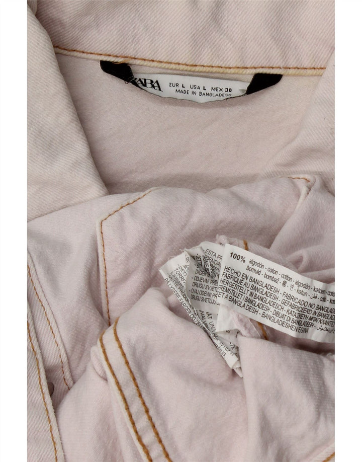 Giacca corta in denim da donna Zara UK 16 grande cotone rosa